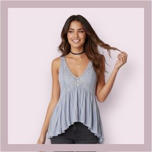 Free People Intimately Pale Periwinkle Lacy Peplum Top